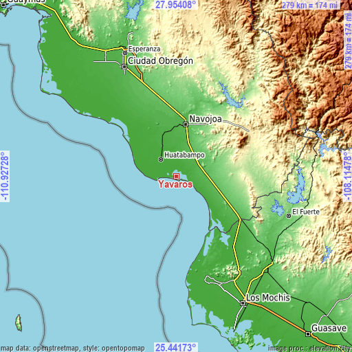 Topographic map of Yavaros