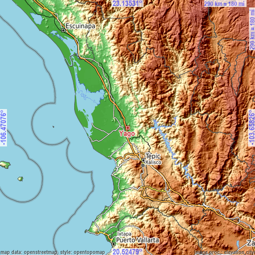 Topographic map of Yago