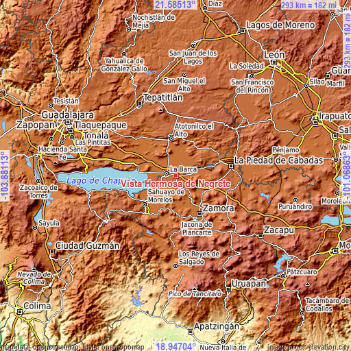 Topographic map of Vista Hermosa de Negrete