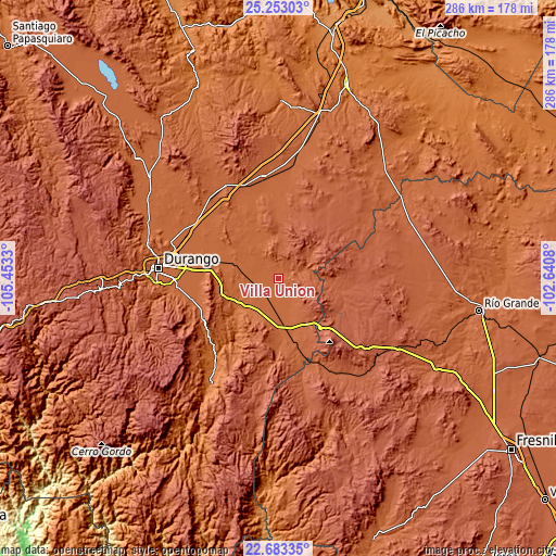 Topographic map of Villa Unión