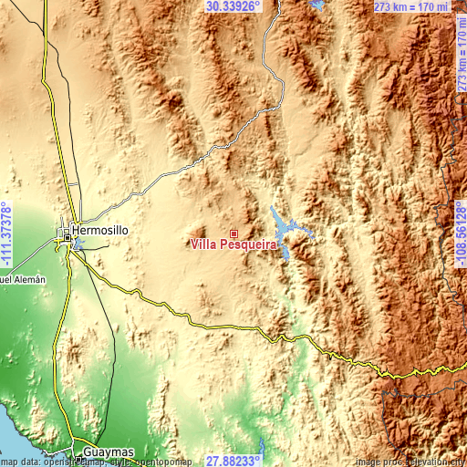 Topographic map of Villa Pesqueira