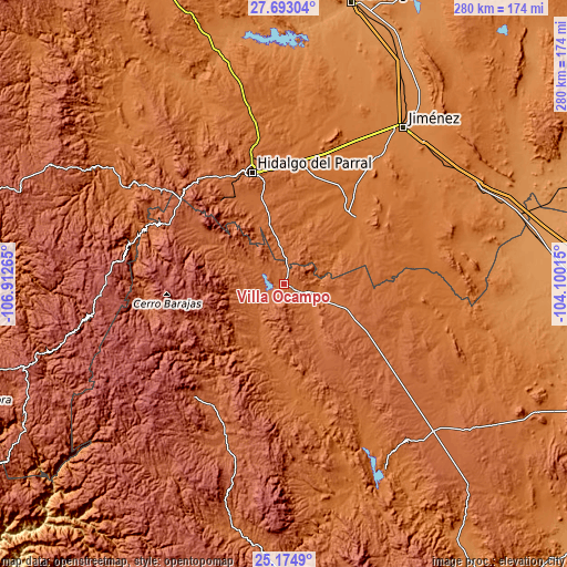 Topographic map of Villa Ocampo