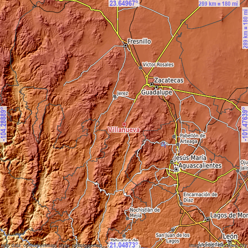 Topographic map of Villanueva