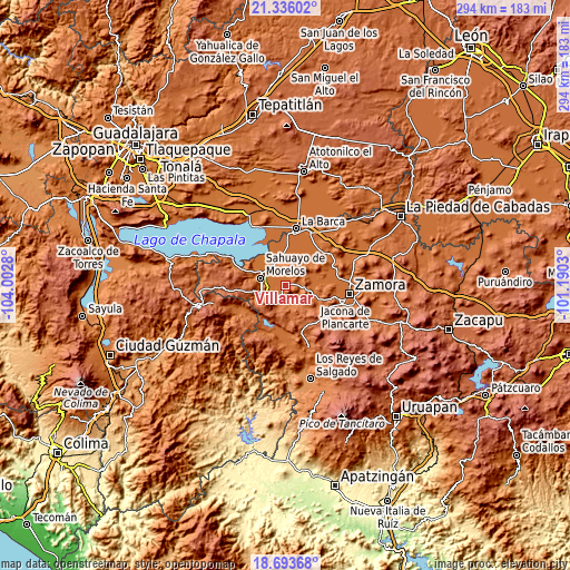 Topographic map of Villamar