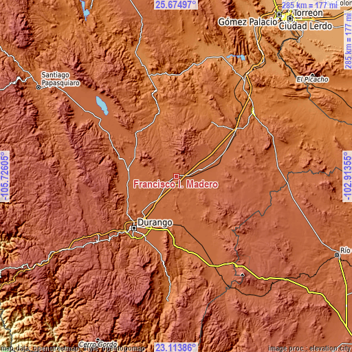 Topographic map of Francisco I. Madero