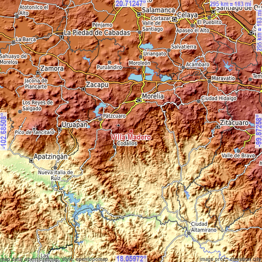 Topographic map of Villa Madero