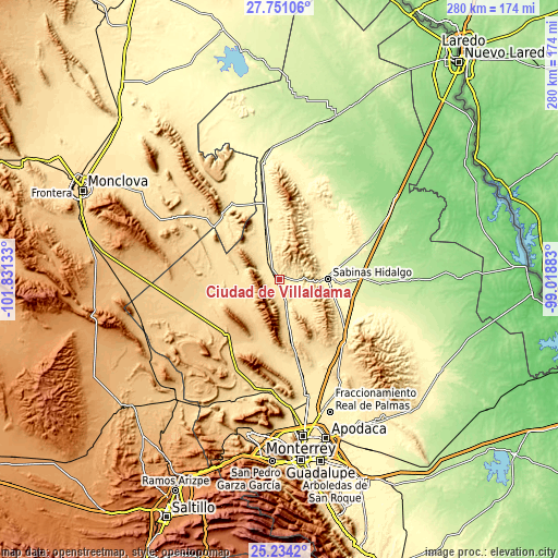 Topographic map of Ciudad de Villaldama