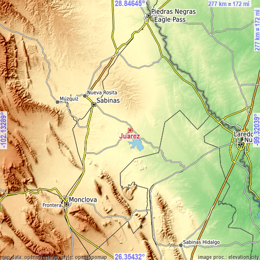 Topographic map of Juárez