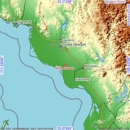 Topographic map of Villa Juárez