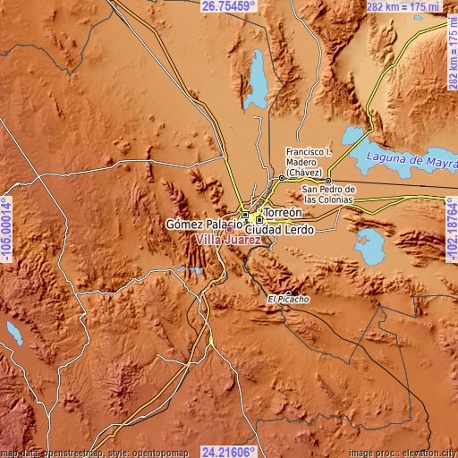 Topographic map of Villa Juárez