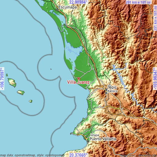 Topographic map of Villa Juárez