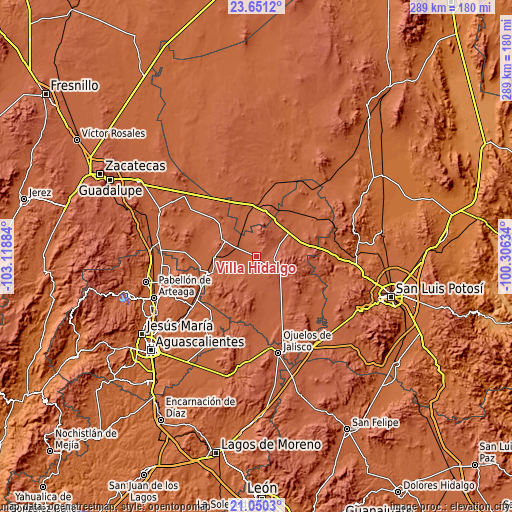 Topographic map of Villa Hidalgo