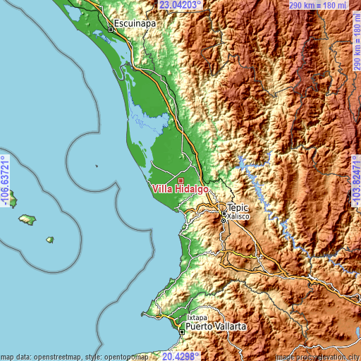 Topographic map of Villa Hidalgo