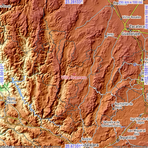 Topographic map of Villa Guerrero