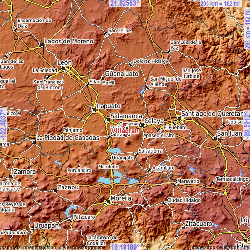 Topographic map of Villagrán