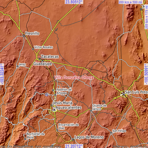 Topographic map of Villa González Ortega