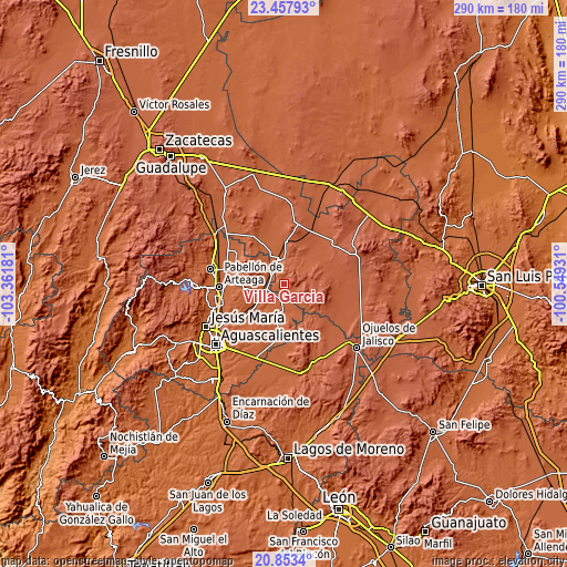 Topographic map of Villa García