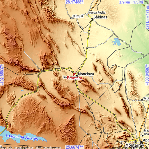 Topographic map of Frontera