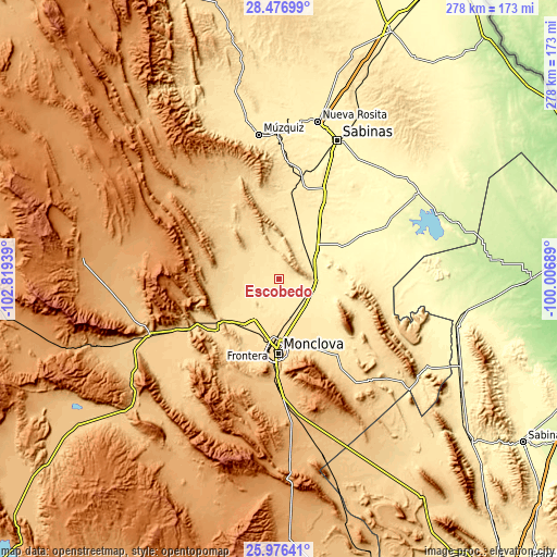 Topographic map of Escobedo