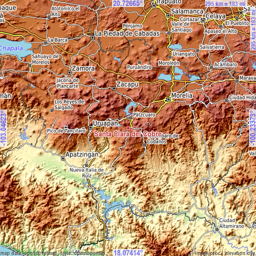 Topographic map of Santa Clara del Cobre