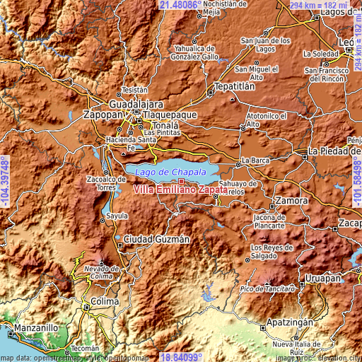 Topographic map of Villa Emiliano Zapata