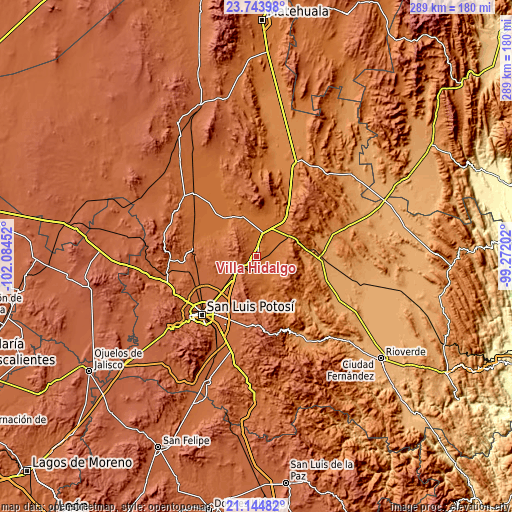 Topographic map of Villa Hidalgo