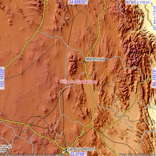 Topographic map of Villa de Guadalupe