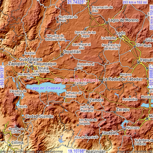 Topographic map of Villa de García Márquez