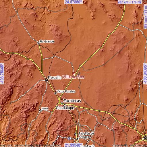 Topographic map of Villa de Cos