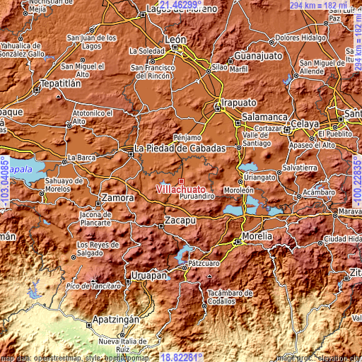 Topographic map of Villachuato