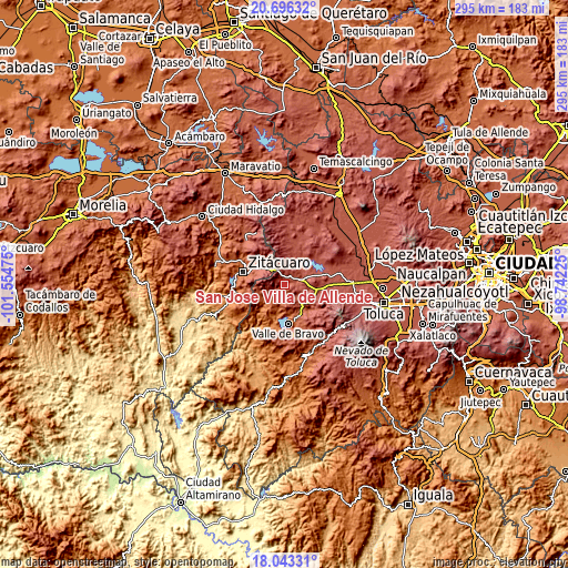 Topographic map of San José Villa de Allende