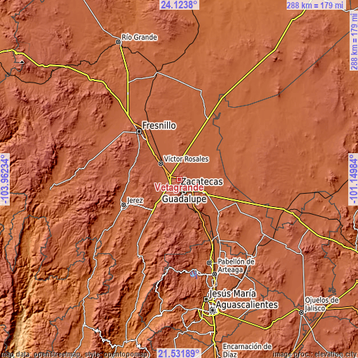Topographic map of Vetagrande
