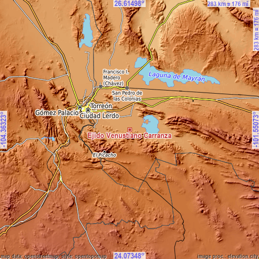 Topographic map of Ejido Venustiano Carranza