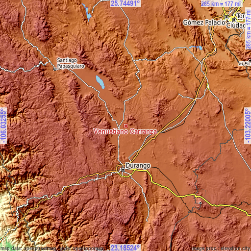Topographic map of Venustiano Carranza