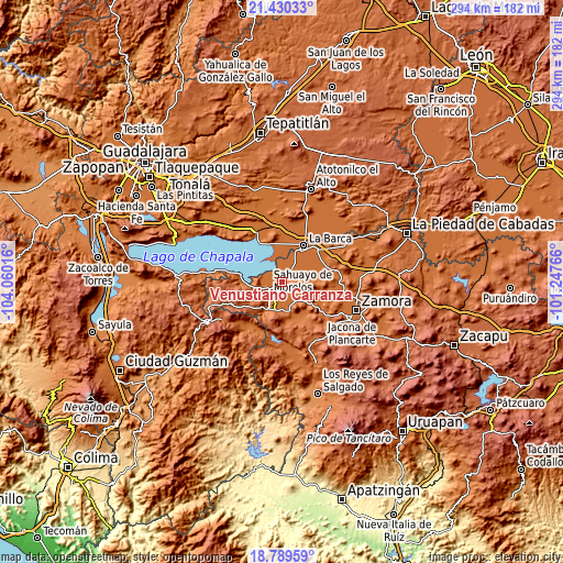 Topographic map of Venustiano Carranza