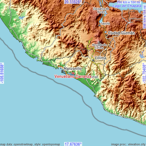 Topographic map of Venustiano Carranza