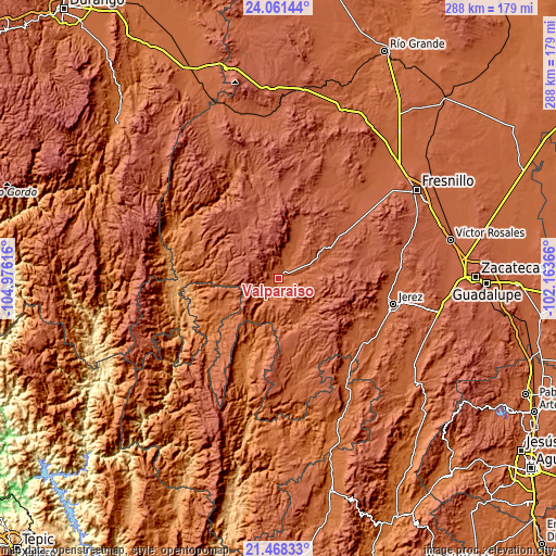 Topographic map of Valparaíso