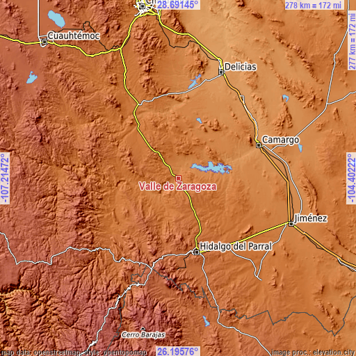 Topographic map of Valle de Zaragoza