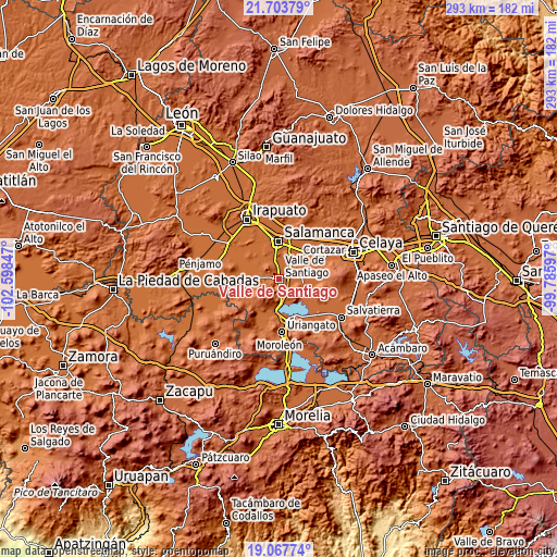 Topographic map of Valle de Santiago