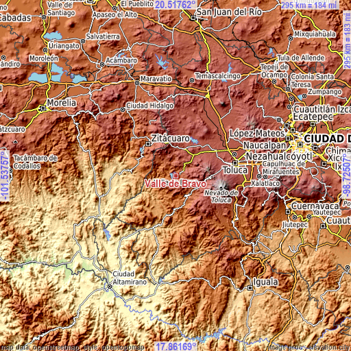 Topographic map of Valle de Bravo