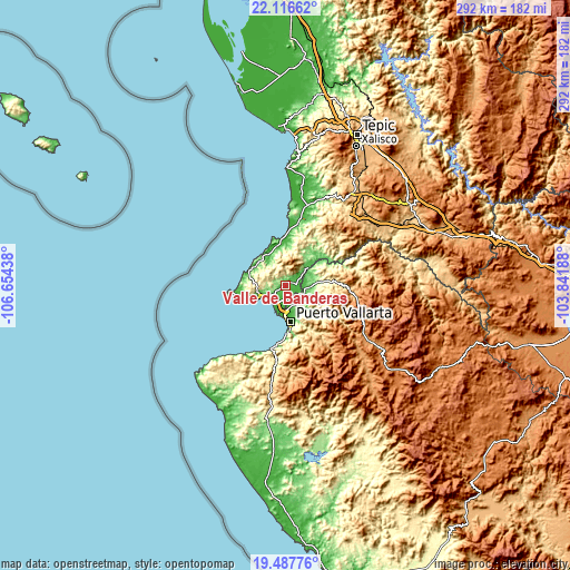 Topographic map of Valle de Banderas