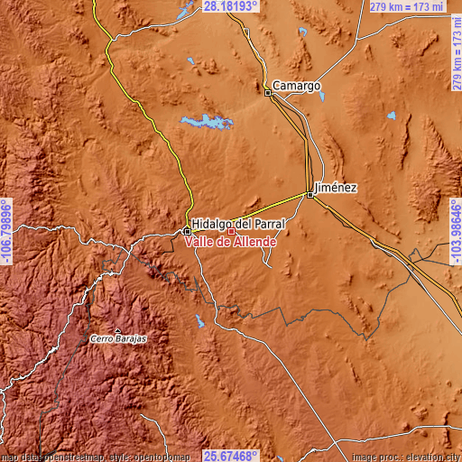 Topographic map of Valle de Allende