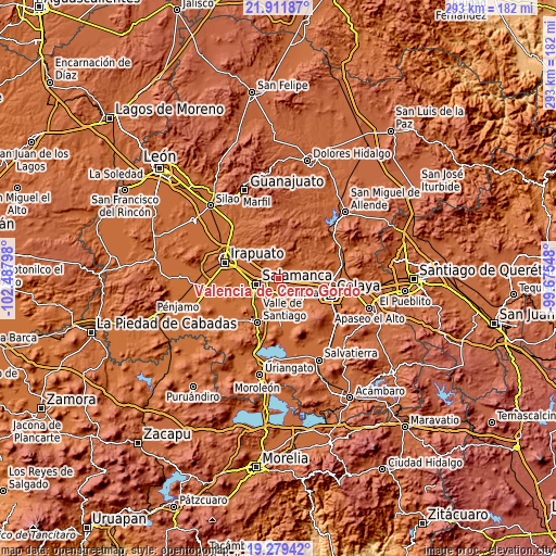 Topographic map of Valencia de Cerro Gordo
