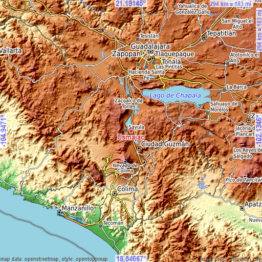Topographic map of Usmajac