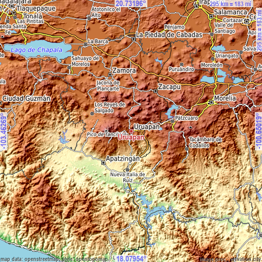 Topographic map of Uruapan
