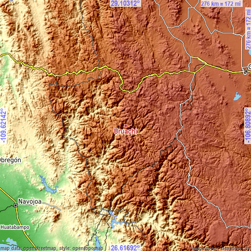 Topographic map of Uruachi