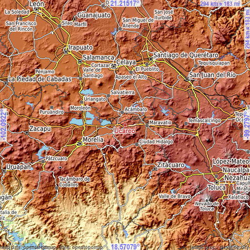Topographic map of Ucareo