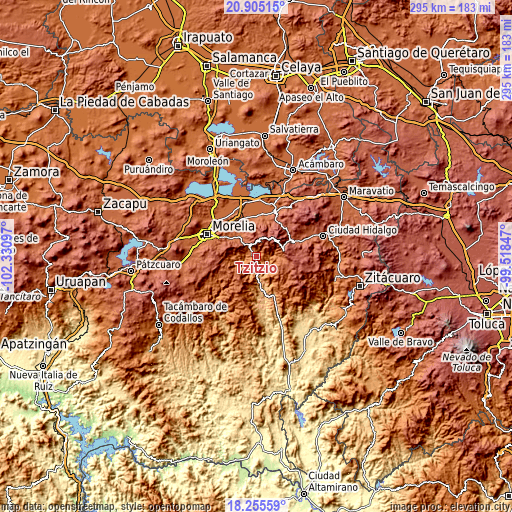 Topographic map of Tzitzio