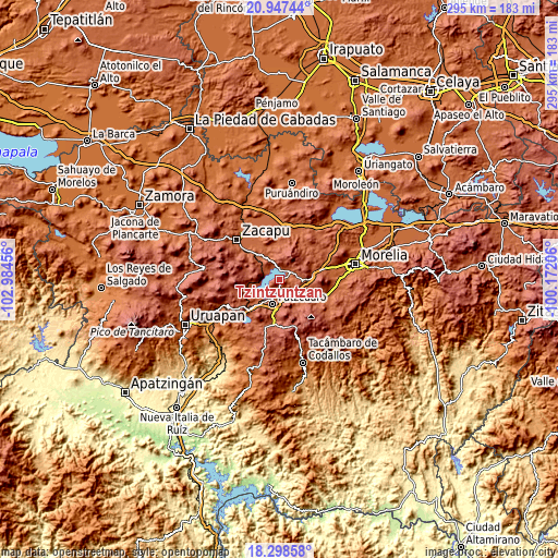 Topographic map of Tzintzuntzán