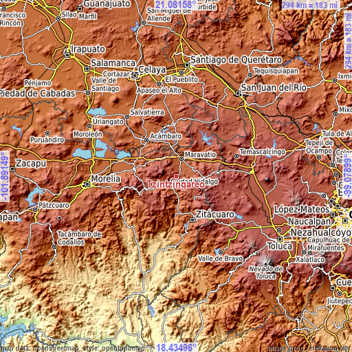 Topographic map of Tzintzingareo